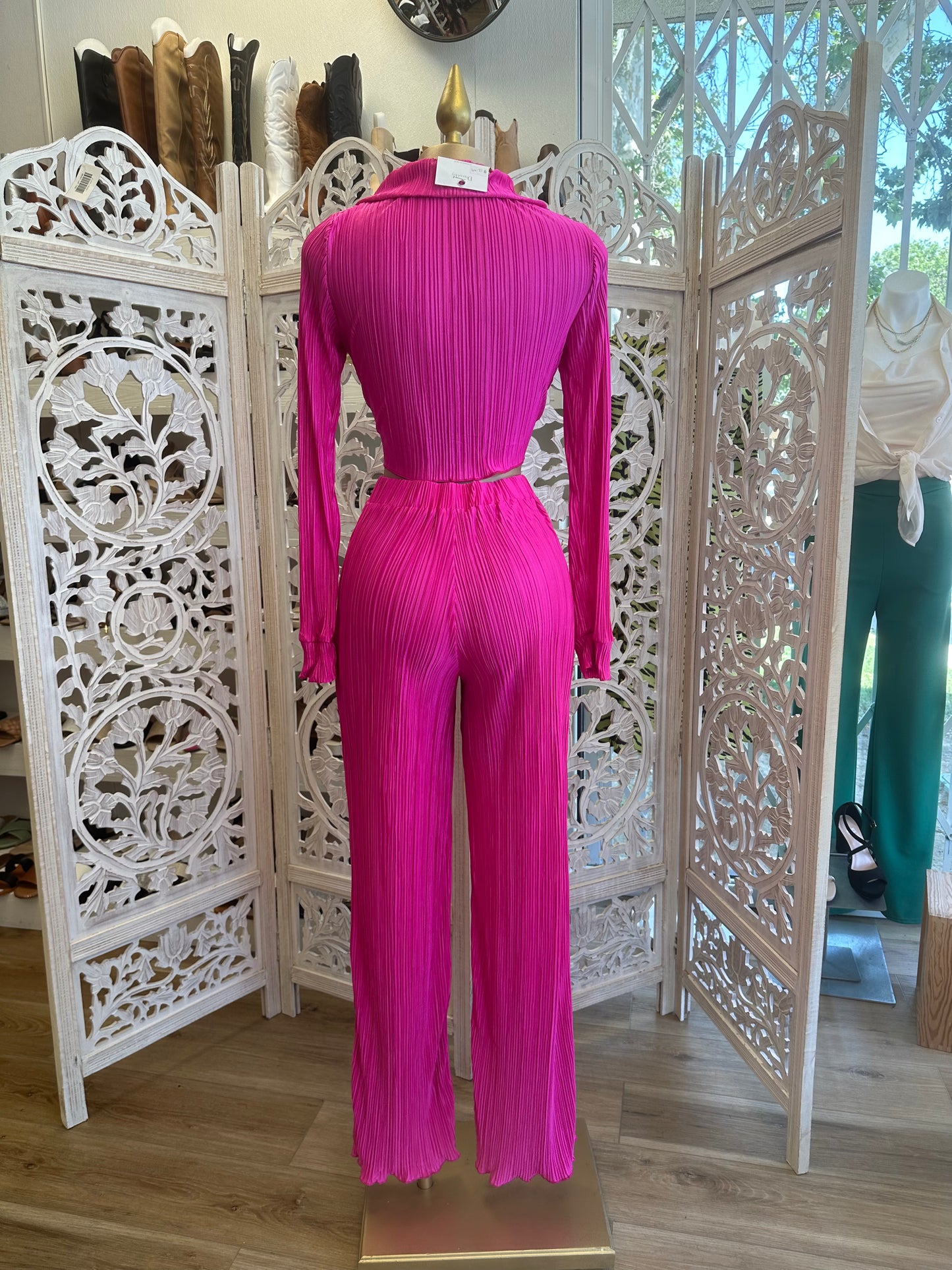 Hot Pink Pleated Tie Set