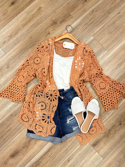 Orange  Crochet Cardigan