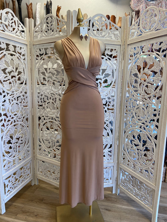 Beige Crossback Formal Dress