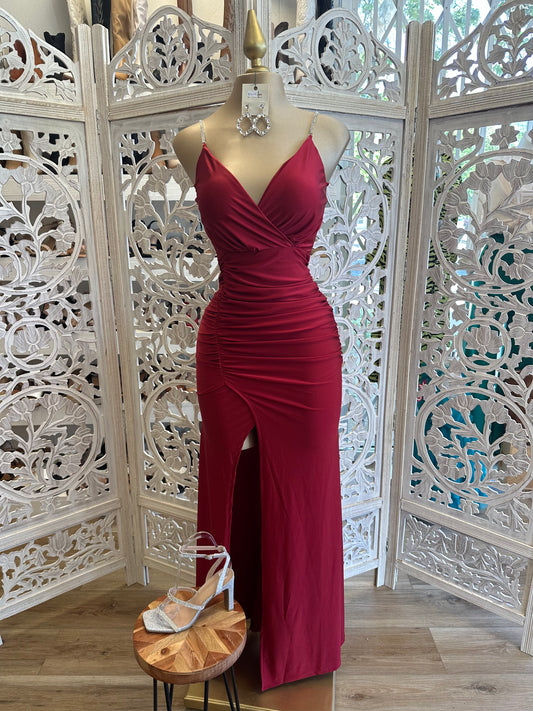 Wine Rhinestone Strap Dress