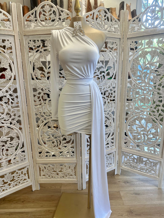 White One Sleeve Tailed Dress