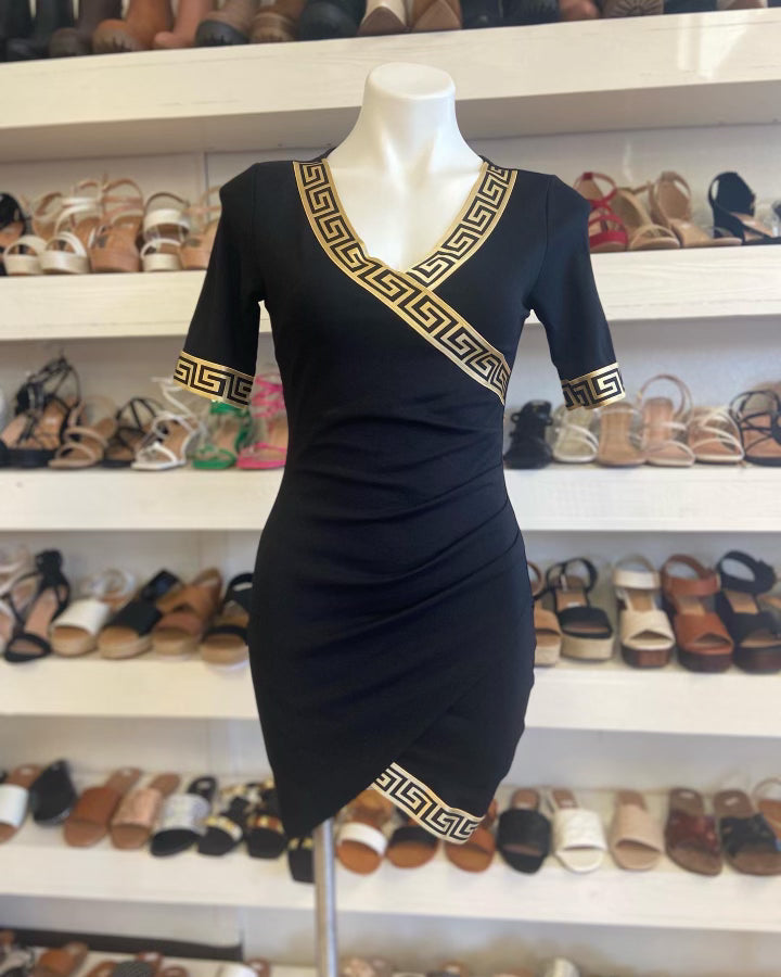 Black cross front patterned dress