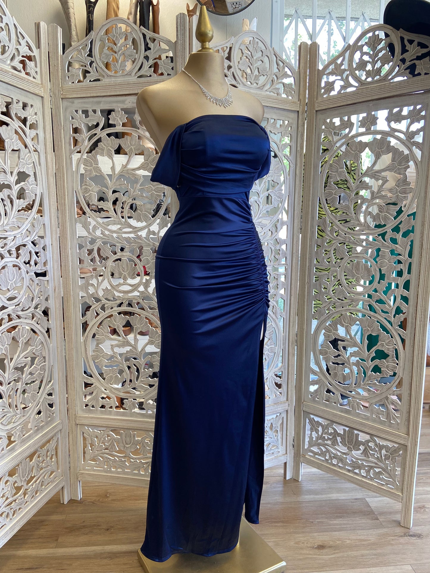 Midnight Blue Formal Ruched Dress