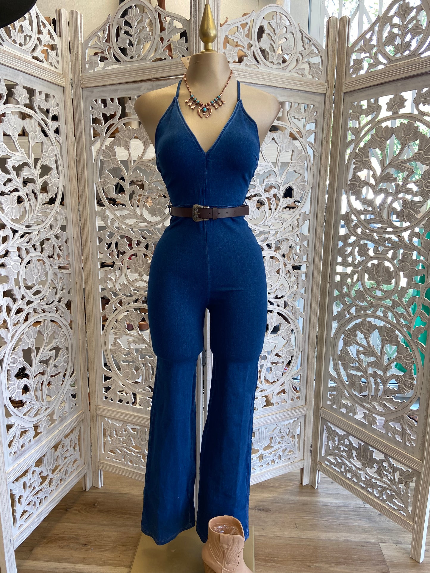 Backless Denim Jumpsuit