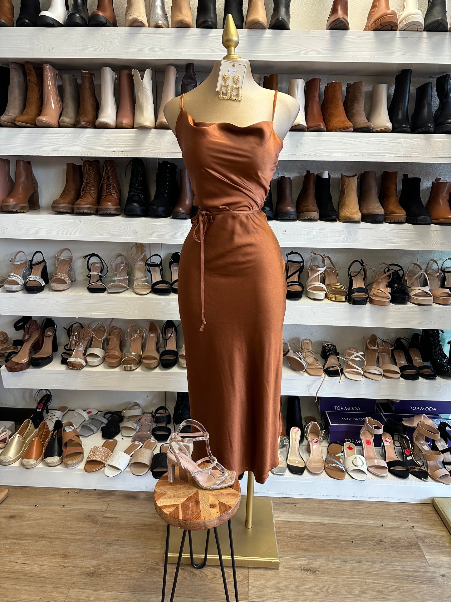 Copper Cowl Neck Dress