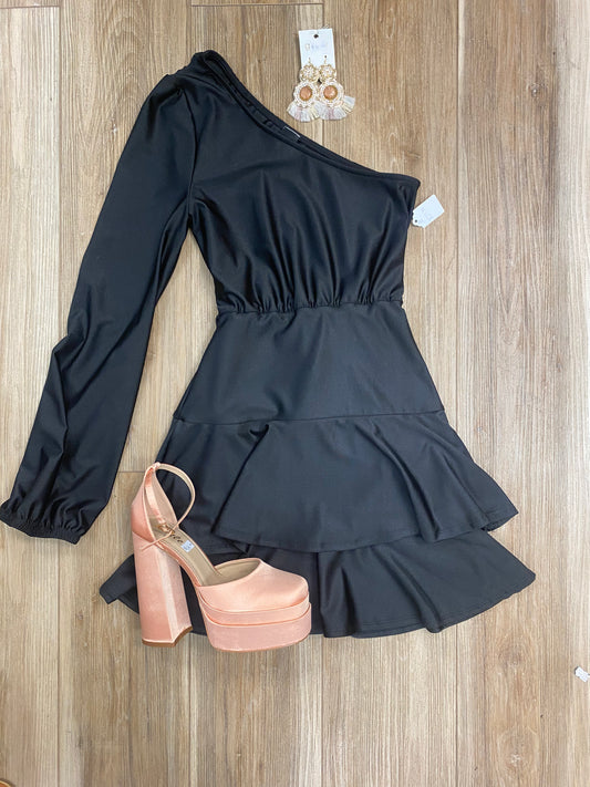 One-Sleeve Ruffle Dress