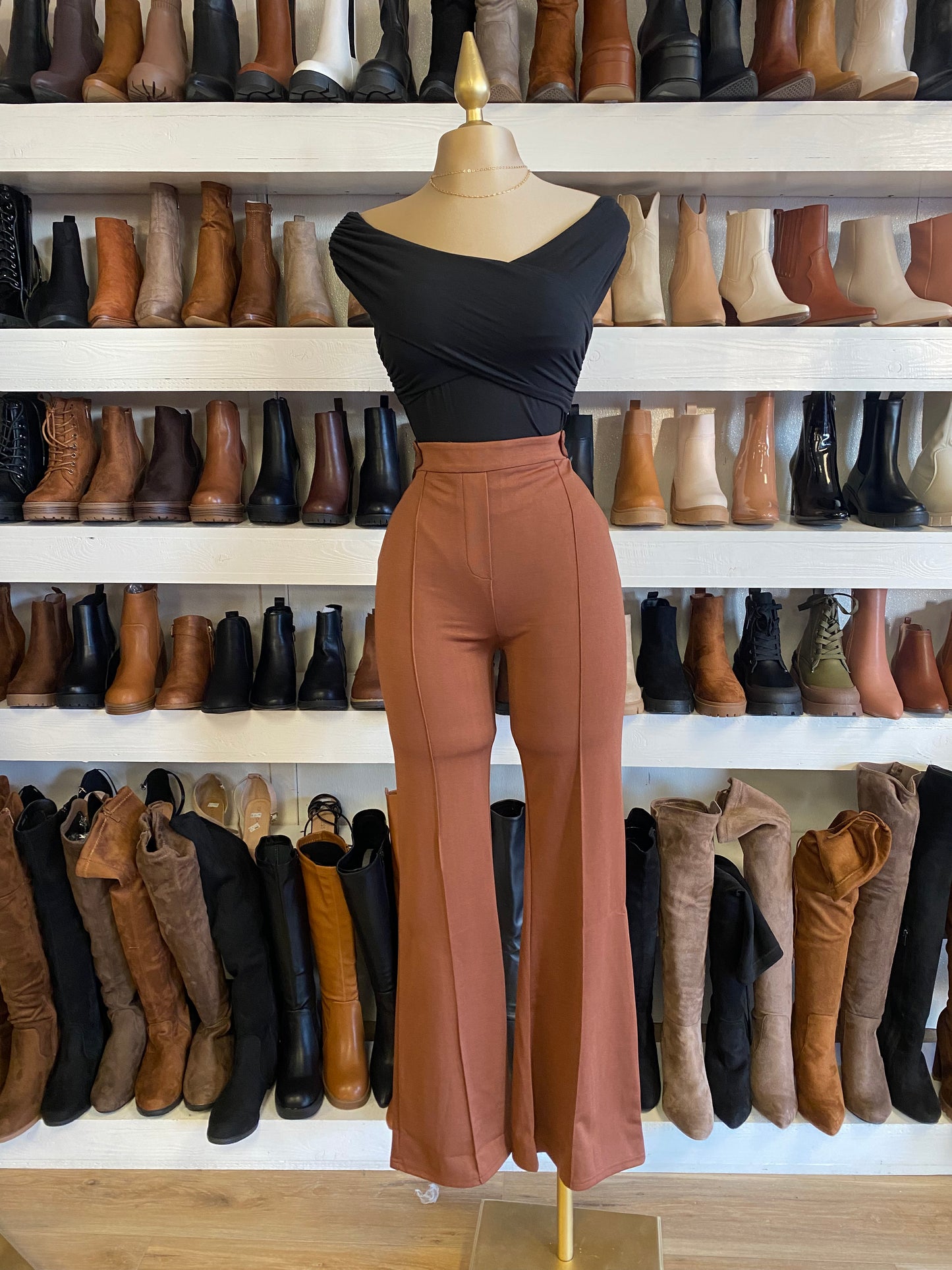 Brown Fit and Flare Pants