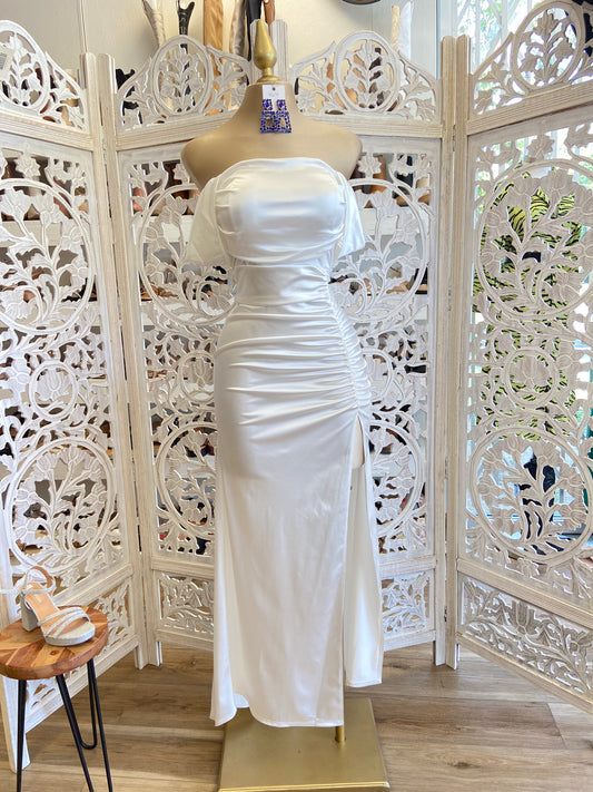 White Formal Ruched Dress