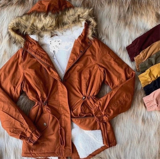 Faux Fur Lined Jacket- Burnt Orange