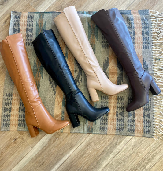 High Knee Leather Boots Whiskey-1