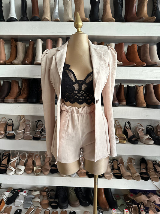 Beige Blazer and Short Set