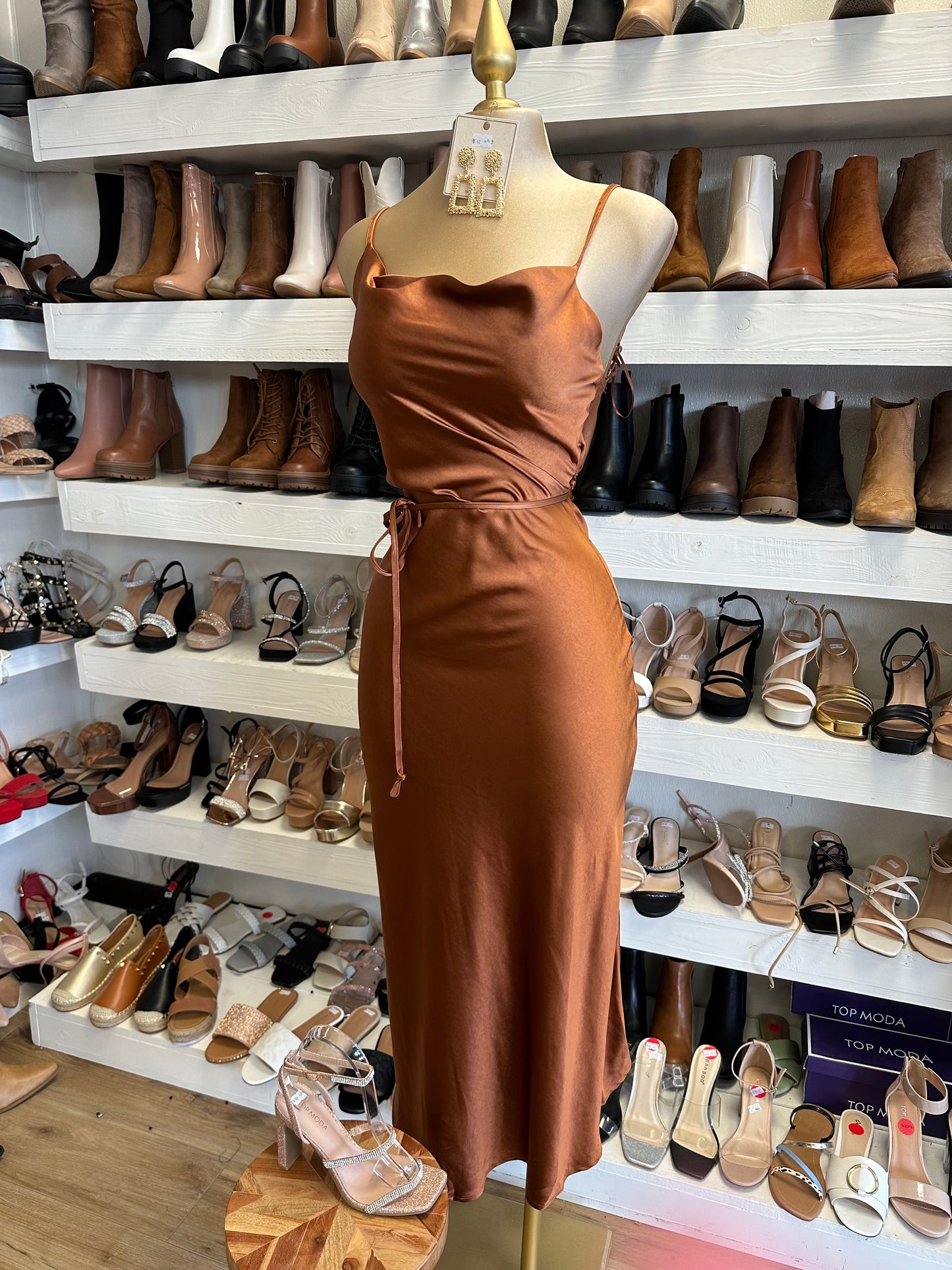 Copper Cowl Neck Dress