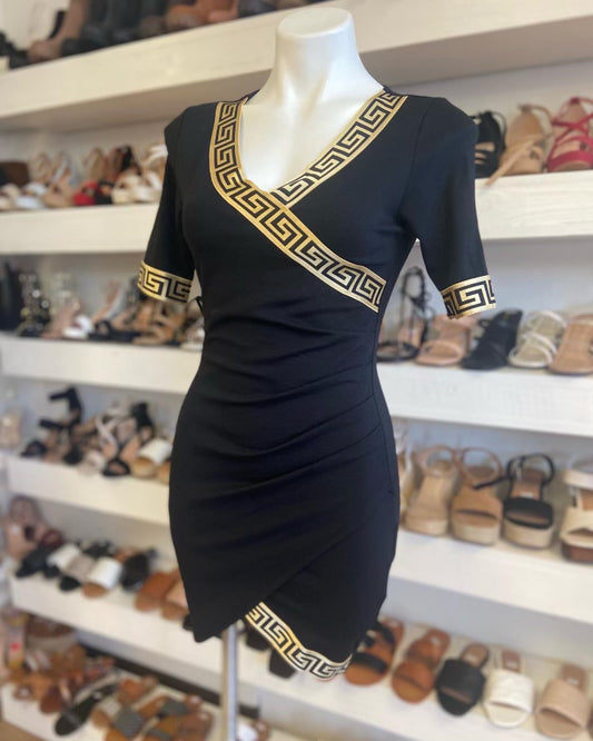 Black cross front patterned dress