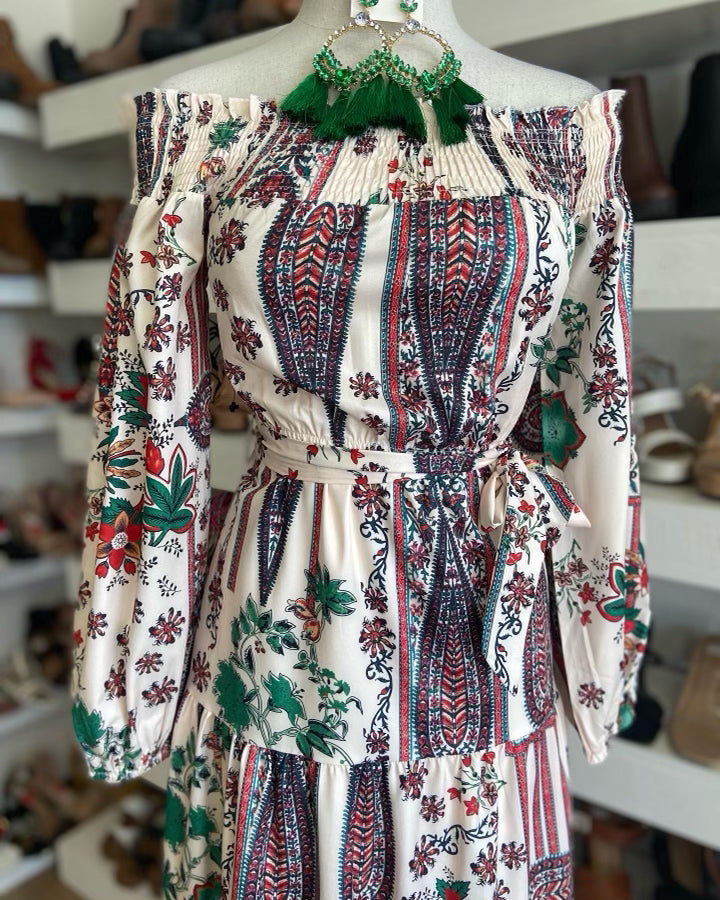 Patterned off shoulder dress